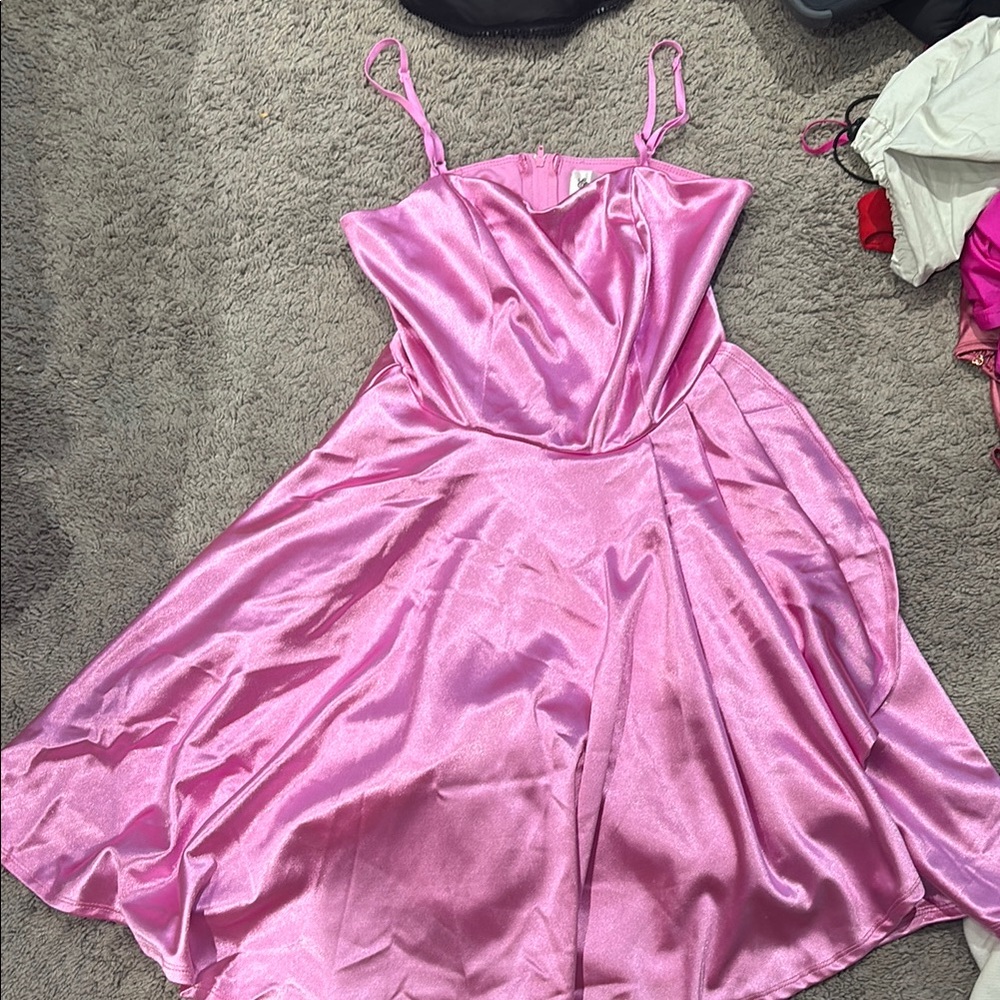 Emerald Sundae Fuchsia Satin Dress